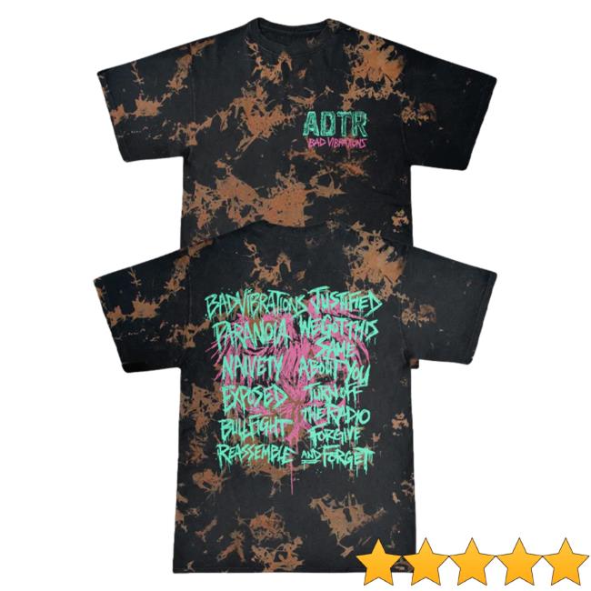 Official ADTR A Day To Remember Merch Bad Vibrations Tracklist Bleach Dye T-Shirts Official ADTR A Day To Remember Merch Bad Vibrations Tracklist Bleach Dye T-Shirts