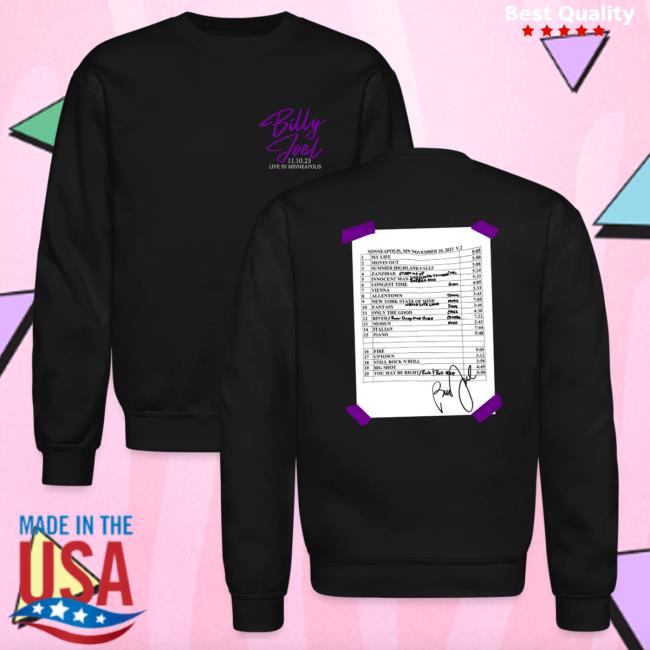 Official Billy Joel Merch Store Billy Joel "11-10-23 MinnesotaSet List" Black Crewneck Online Exclusive Billy Joel Shop BillyJoel