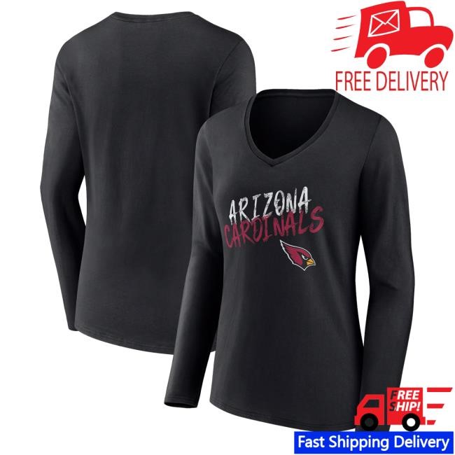 Arizona Cardinals Womens V-Neck Long Sleeve Tee Archive Nfl Fan Style Retro Cardinals Womens Long Sleeve V-Neck Nfl Tribute Fit