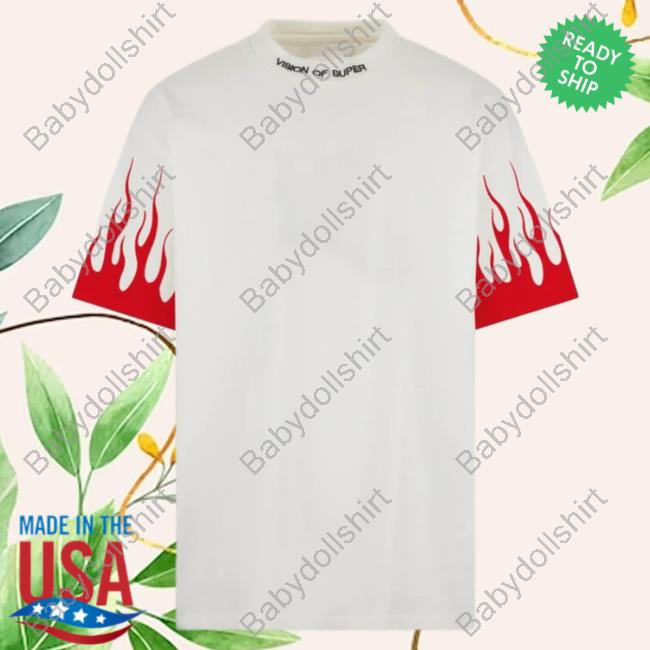 Official Vision Of White Tshirt With Printed Red Flames