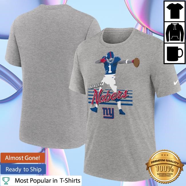 Official New York Giants Bulls Store Men's Nike Malik Nabers Heather Gray New York Giants Player Graphic Top Shirt NewYorkGiants