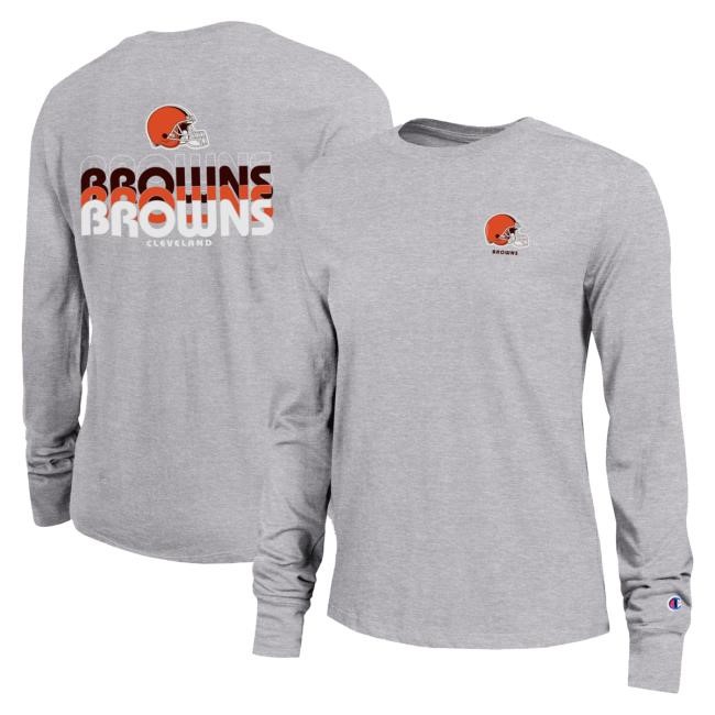 Official Women's Champion Gray Cleveland Browns Core Long Sleeve Hot Shirt