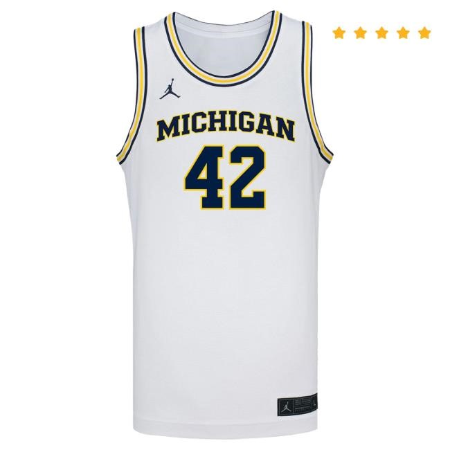 Michigan Wolverines #42 Will Tschetter Student Athlete White Basketball Jersey Top Shirt | The M Den Official Merch Store Shop