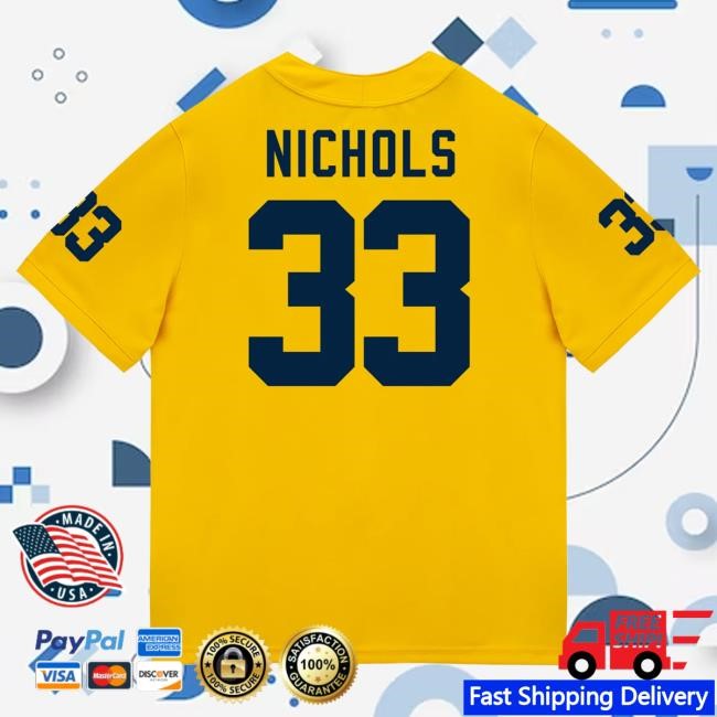 Michigan Wolverines #33 Dominic Nichols Student Athlete Maize Football Jersey Tee The M Den Shop