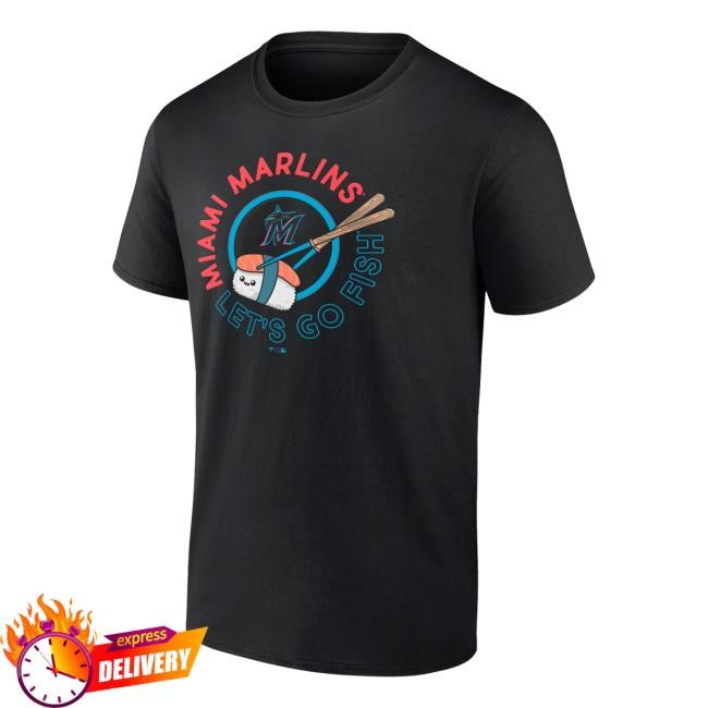 Men's Miami Marlins Fanatics Black Let's Go Fish Shirt