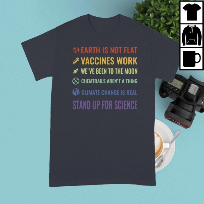 Official Earth Is Not Flat Vaccines Work T Shirt
