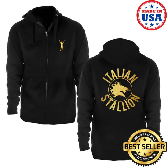 Official Sly Stallone Shop Italian Stallion Metallic Gold Zip Up Crewneck Sweatshirt