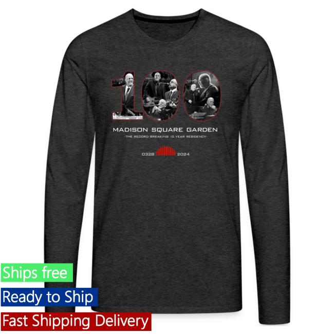 Official Billy Joel Merch Store Billy Joel "3-28-24 Msg 100Th Event" Grey Long Sleeve Tee Shirt - Online Exclusive Billy Joel Apparel Clothing Shop