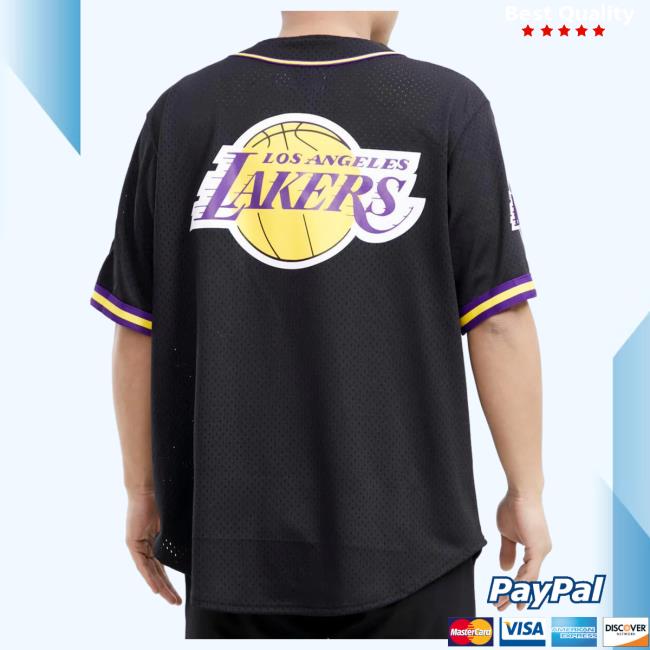 Official Fresh Society Los Angeles Lakers Logo Mesh Button Up Jersey - Black Shirts Official Fresh Society Los Angeles Lakers Logo Mesh Button Up Jersey - Black Top Shirt