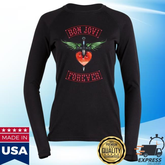 Official Bon Jovi Merch Store Shop Bon Jovi Glass Heart & Dagger Patch Thermal Top Long Sleeve Tee Shirt BonJovi