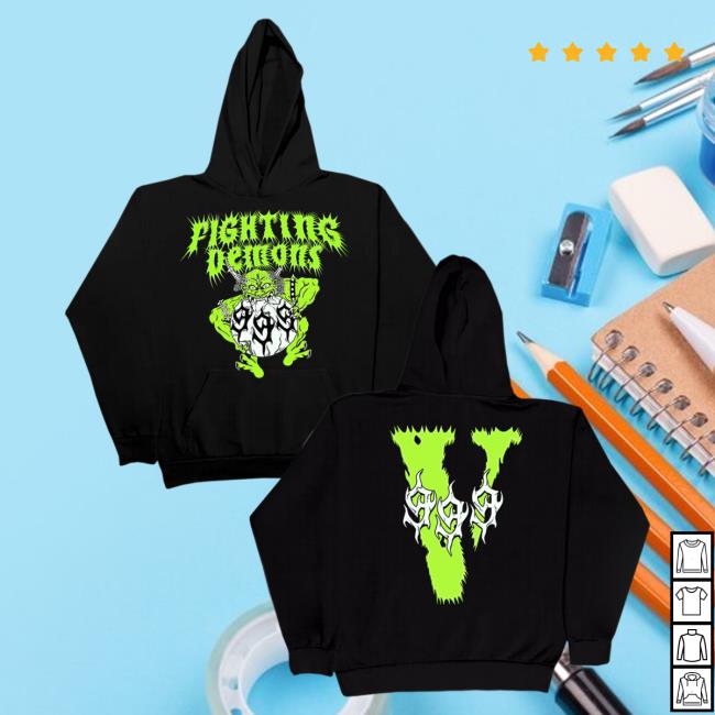 Official Merch Bar 999 Club Store Juice WRLD Fighting Demons Vlone Demon Attractive Shirt Black MerchBar JuiceWRLD 999Club Apparel Clothing Shop