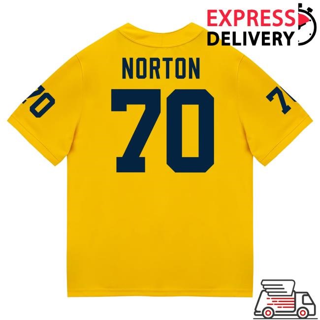 Michigan Wolverines #70 Brady Norton Student Athlete Maize Football Jersey Tshirt The M Den Shop