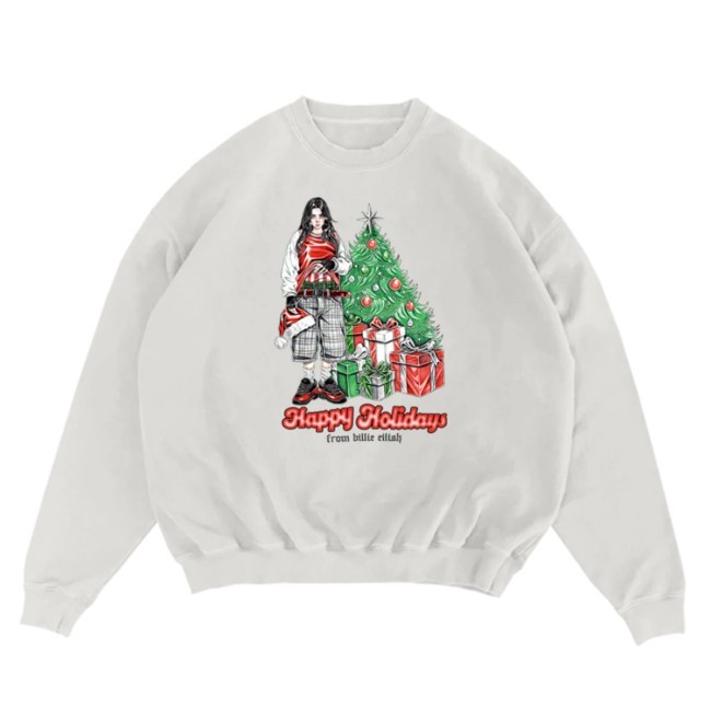 Billie Eilish Happy Holidays White Crewneck Billie Eilish Holidays Merch