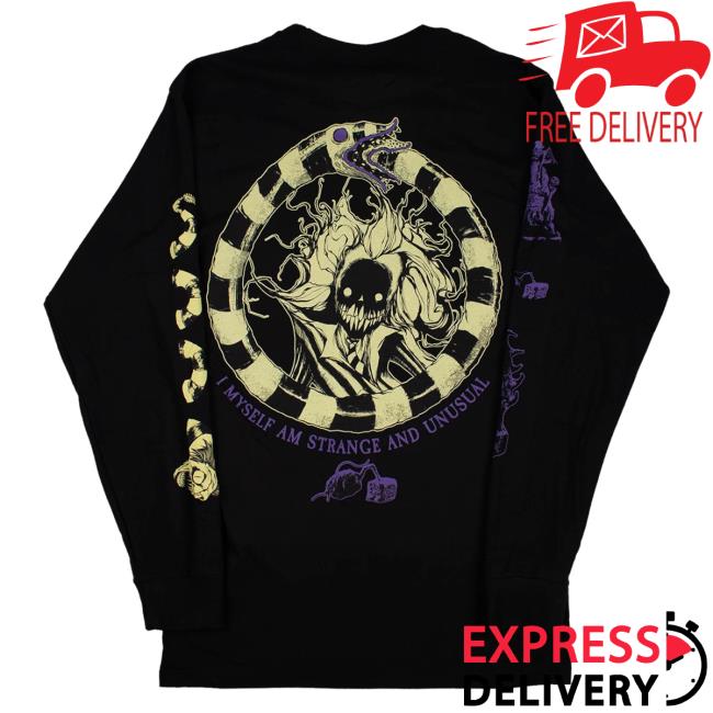 Official Any Means Necessary Clothing Beetlejuice I Myself Am Strange And Unusual Long Sleeve Shirt Black