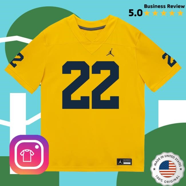 The M Den Michigan Wolverines #22 Justice Haynes Student Athlete Maize Football Jersey Tshirt