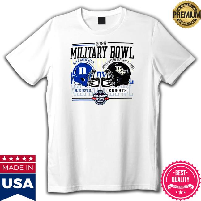 Official Duke University Blue Devils vs University of Central Florida Knights 2022 Military Bowl Dueling Helmets Hoodie
