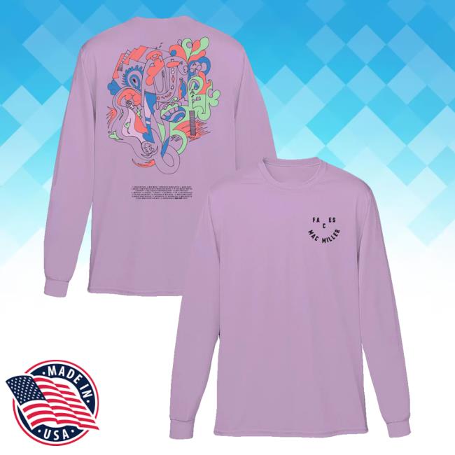 Official Mac Miller Apparel Clothing Store Merch Shop MacMiller Faces Smile Purple Long Sleeve Tee