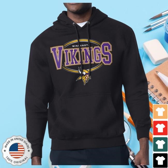 Official Minnesota Vikings Merch Men's Starter Black Minnesota Vikings Team Track Graphic Hooded Sweatshirt MinnesotaVikings