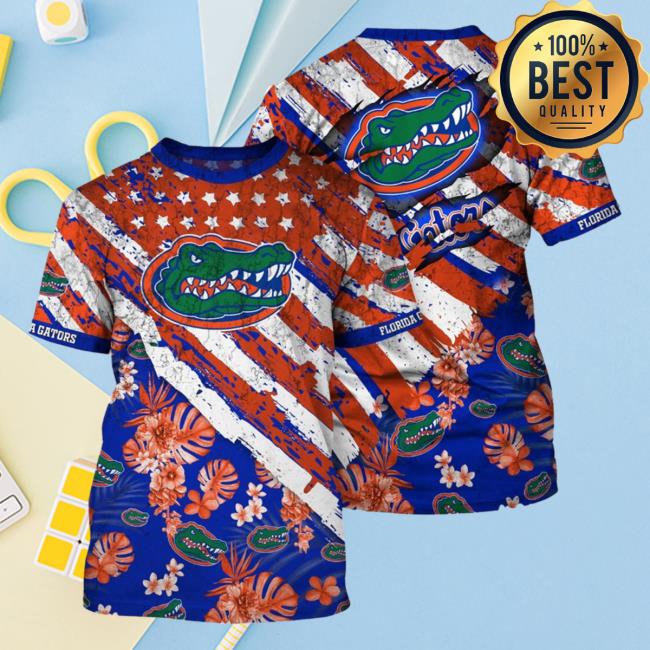 Official Florida Gators Tropical Flower Style And Flag All Over Printed 3D Top Shirt