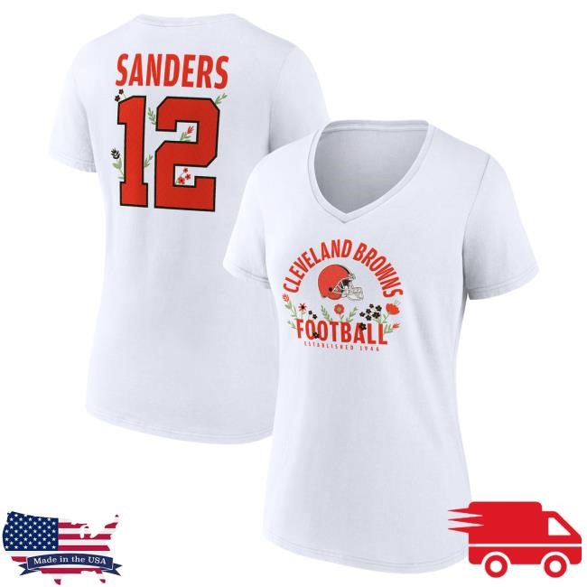 Official Women's Shedeur Sanders White Cleveland Browns Floral Name & Number V-Neck New Shirt