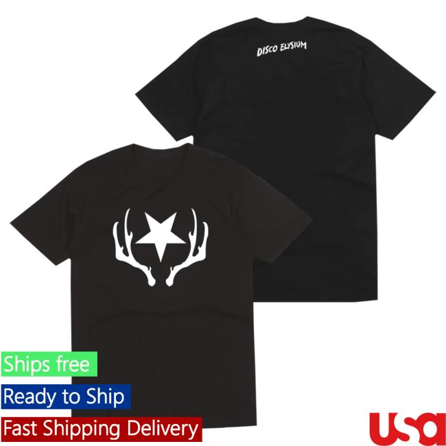 Official Disco Elysium Merch Store Disco Elysium Star & Antlers Black T Shirt Discoelysium Shop