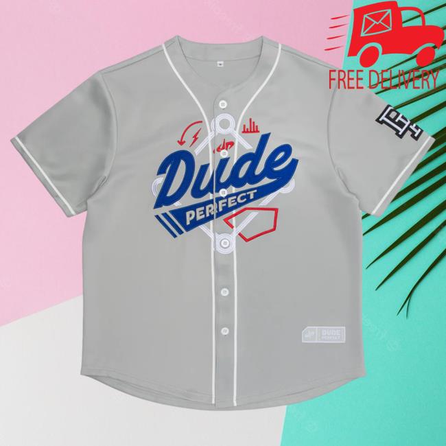 Official Dude Perfect Merch Store Let's Go Baseball Jersey Shirts Grey DudePerfect Apparel Clothing Shop