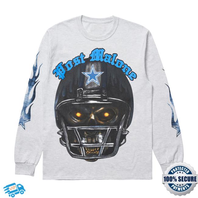Post Malone Cowboys Merch Post Malone + Dallas Cowboys Skeleton Long Sleeve Shirts