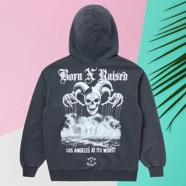 Official Born X Raised Merch Store Shop Jester Zip-Up Attractive Hoodie: Vintage Black BornxRaised