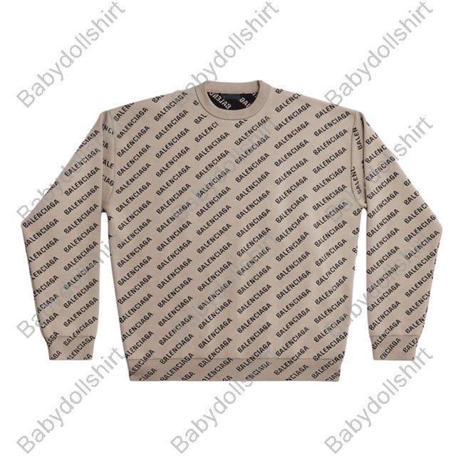 Official Saks Fifth Avenue Clothing Store Shop Balenciaga Mini Allover Logo Beige AOP Pullover Sweatshirt 3D All Over Print Saksfifthavenue