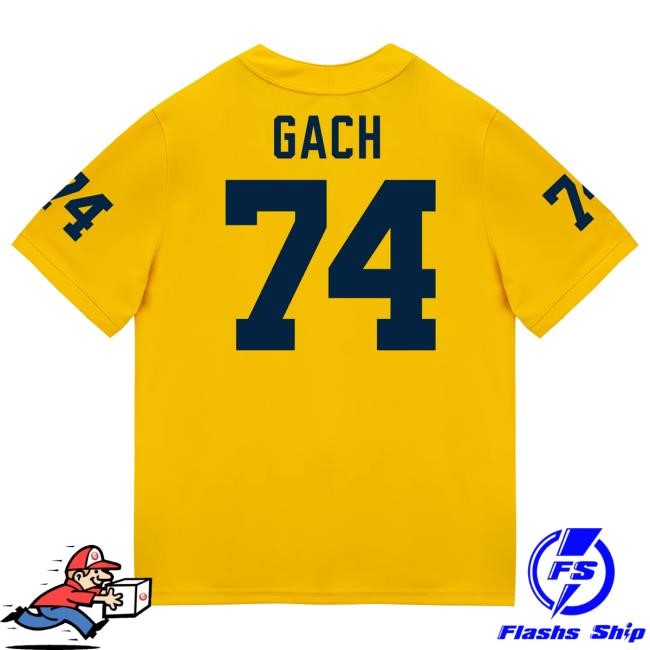 The M Den Michigan Wolverines #74 Avery Gach Student Athlete Maize Football Jersey T Shirt