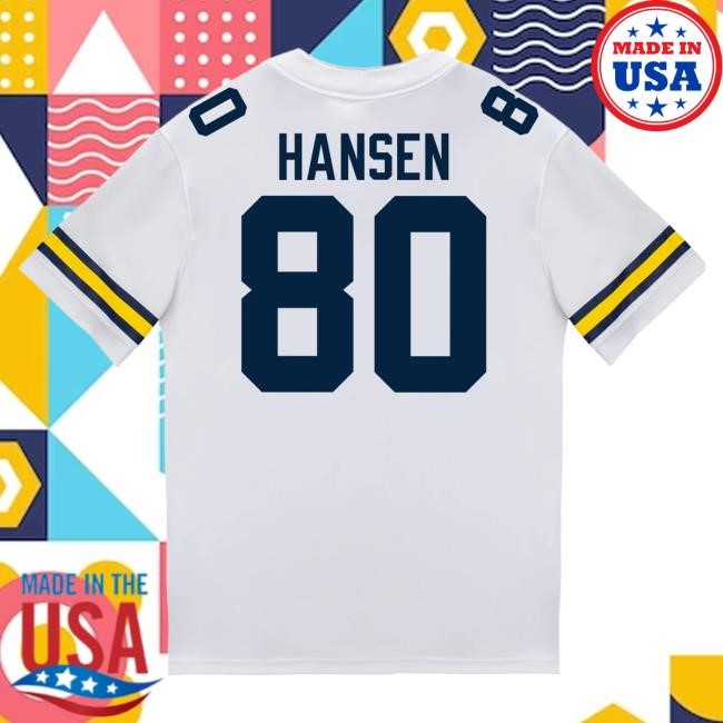 The M Den Michigan Wolverines #80 Hogan Hansen Student Athlete White Football Jersey Shirt