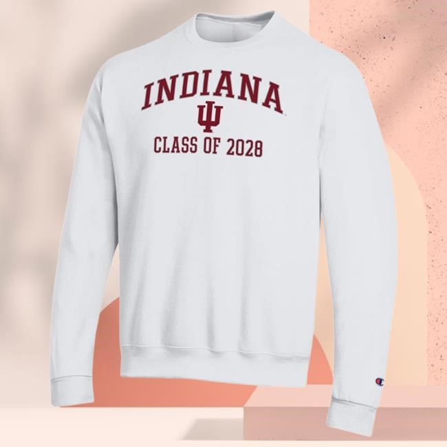 Official Shop Big Ten Store Mens Indiana Hoosiers Grey Champion Font Class of 2028 Powerblend Hoodie
