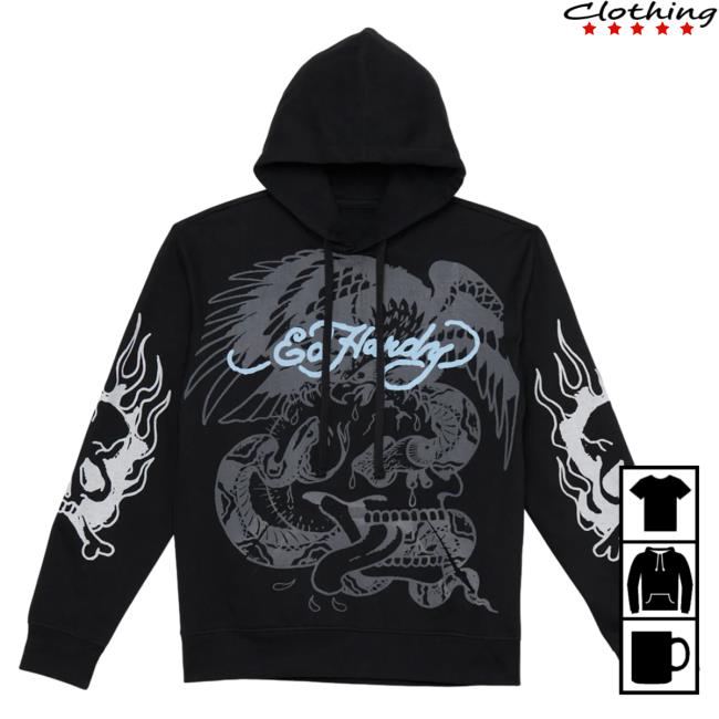 Official Ed Hardy Merch Store Flaming Skull Popover Sweatshirt EdHardy Apparel Clothing Shop