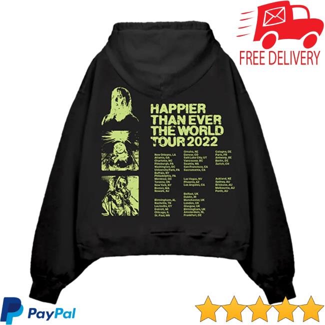 Official Interscope Records BillieEilish Merch Clothing Store Billie Eilish Happier Than Ever World Tour Black 2022 Sweater