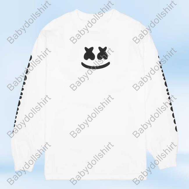 Official Marshmello Music Clothing Store Shop Smile Bar L/S Hooded Sweatshirt White Marshmellomusic Merch