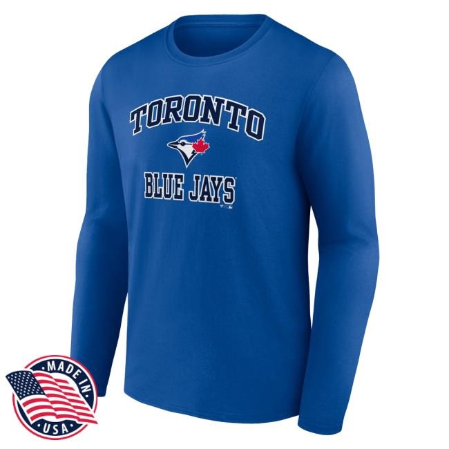 Official MLB Shop Men's Toronto Blue Jays Navy Heart & Soul Long Sleeve Hot Shirt Toronto Blue Jays Merch