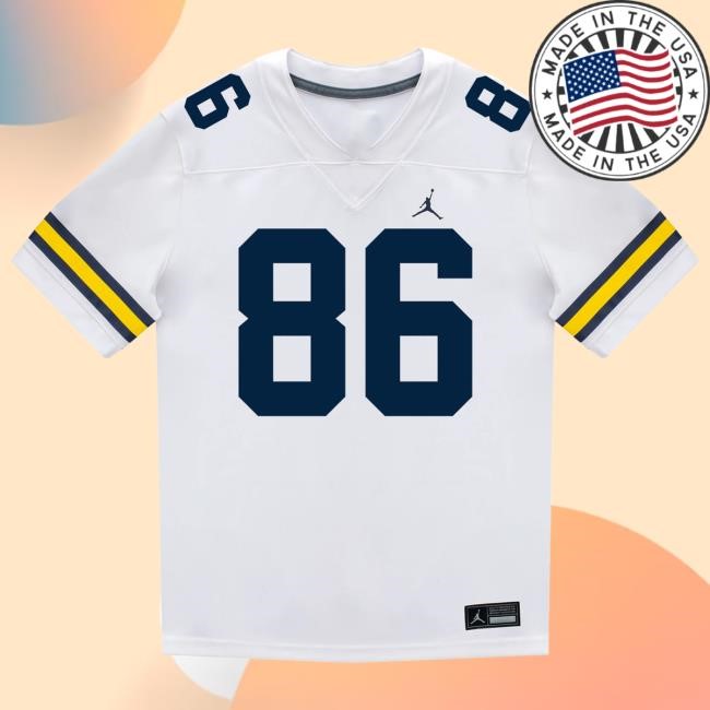 The M Den Michigan Wolverines #86 Brady Prieskorn Student Athlete White Football Jersey T Shirt