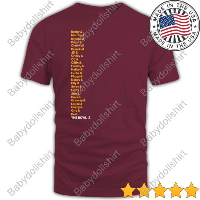 Boston Proshop Bruins 2023 The Boys Roster Bergy & Marchy & Krecho & Pasta & Chucky Shirts