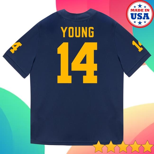 The M Den Michigan Wolverines #14 Jordan Young Student Athlete Blue Football Jersey Shirt