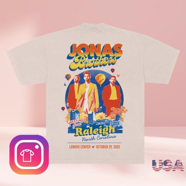 Official Jonas Brothers Merch Store Shop Greetings From Your Hometown - Raleigh, NC T Shirt - Black T Shirt JonasBrothers