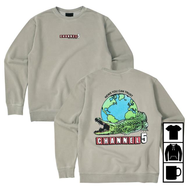 Official Channel 5 Merch Store Channel 5 Croc | Grey Hoodie Channel 5 Apparel Clothing Shop