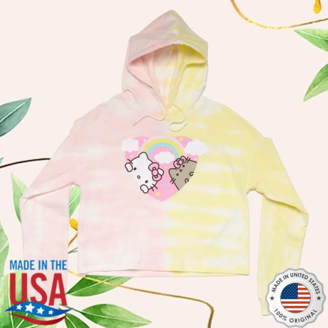 Official Sanrio Apparel Clothing Merch Store Shop Hello Kitty X Pusheen Rainbow Split Tie-Dye Sweatshirt