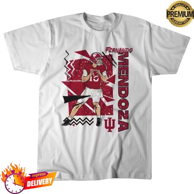 Official Shop Big Ten Store Fernando Mendoza White Indiana Hoosiers Football Caricature Short Sleeve T Shirt