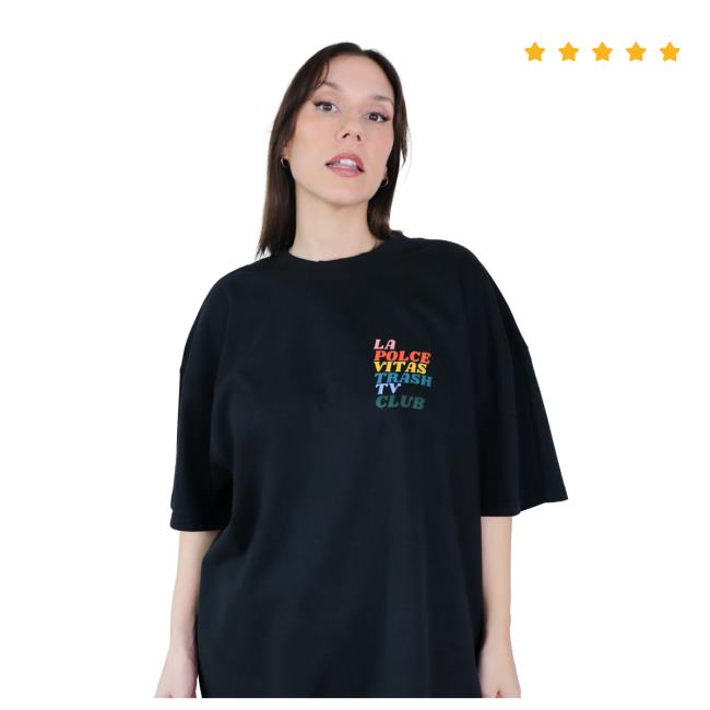 Polcevita Merch Merch Dickes Oversized Shirt In Schwarz Mit Buntem Rückenprint (Unisex)