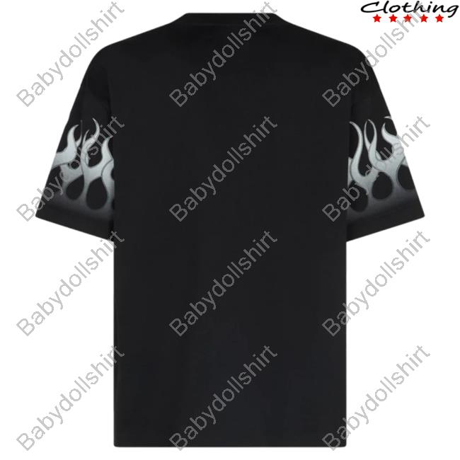 Official Vision Of Super Black Hot Shirt With Grey Gradient Flames Official Vision Of Super Black Tee With Grey Gradient Flames