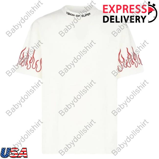 Official Vision Of Super White Tshirt With Black Gradient Flames