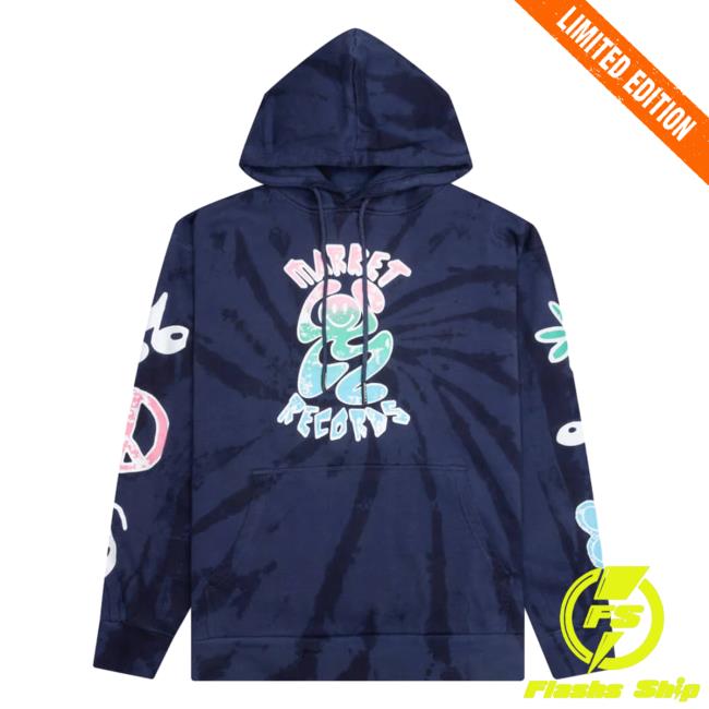 Official Feature Merch Store Shop Market Smiley Records Angel Sigh Popover Sweatshirt - Navy Tie-Dye Feature Apparel Clothing