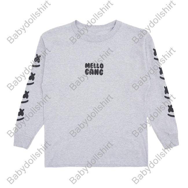 Official Marshmello Music Clothing Store Shop Mellogang Faces L/S Pullover Hoodie Athletic Heather Marshmellomusic Merch