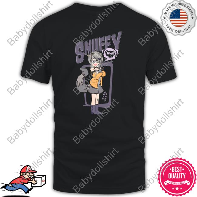 Official Snuffy Retro Raccoon Are You Lost Black Tee Shirt