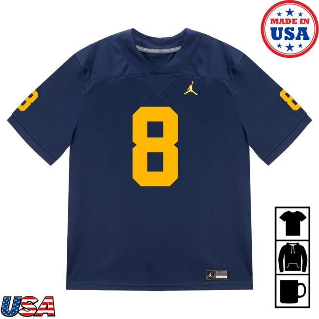 The M Den Michigan Wolverines #8 Derrick Moore Student Athlete Blue Football Jersey Shirts